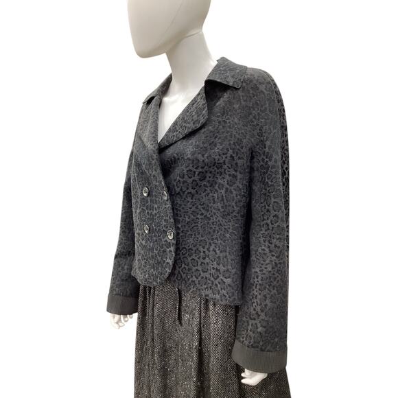 Giorgio Armani Blazer Women’s SZL Cropped Buttons Closure Cheetah Print Charcoal - Picture 2 of 5